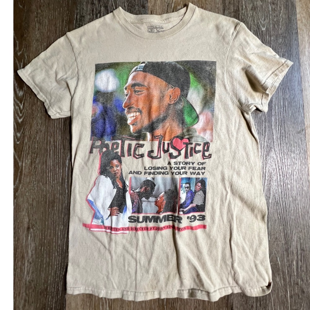 Freeze Poetic Justice Graphic T-Shirt Mens Small Tan Tupac Janet Jackson 90s
